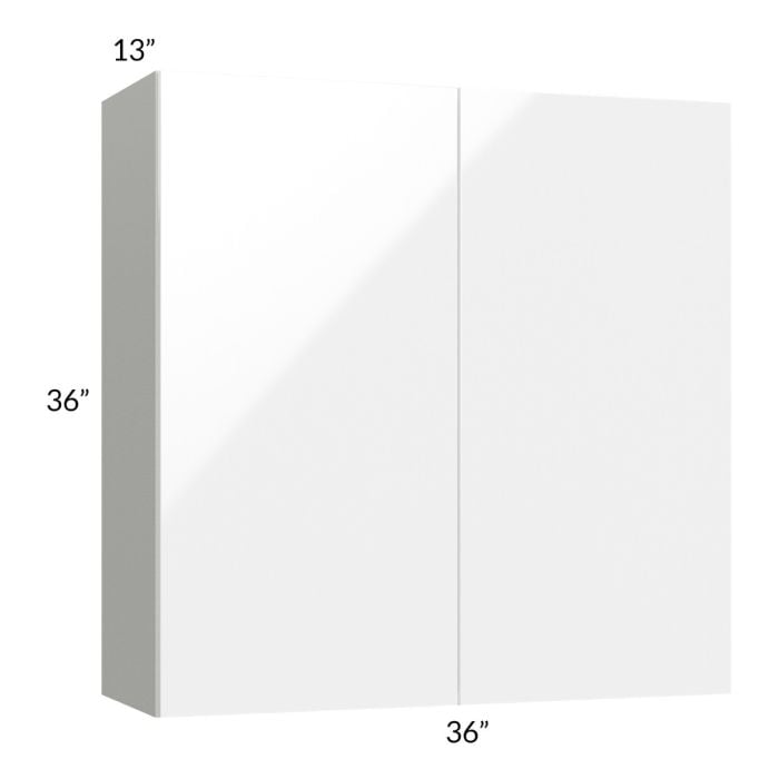 RTA Milan White Gloss 36" x 36" Wall Cabinet with 1 Finished Side