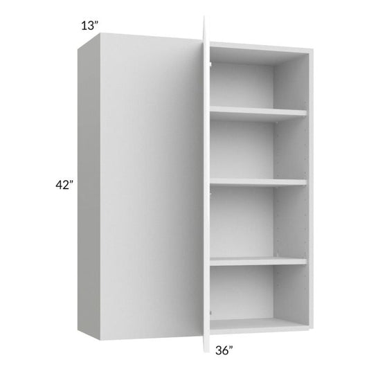 RTA Milan White Gloss 36" x 42" Blind Corner Wall Cabinet-Left-Hinged Door on Right with 1 Finished Side