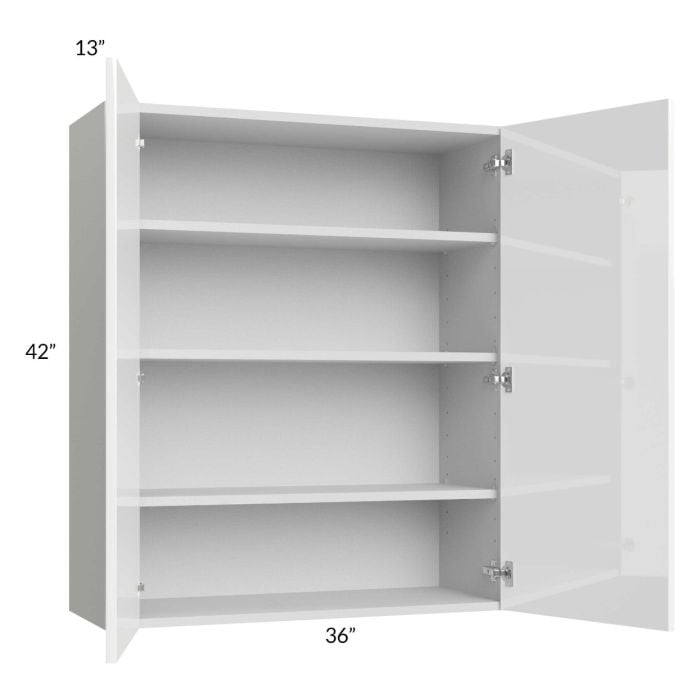 RTA Milan White Gloss 36" x 42" Wall Cabinet with 2 Finished Sides