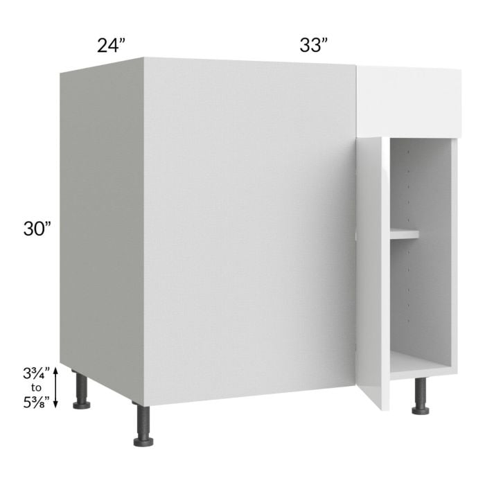 RTA Milan White Gloss 39" - 42" Blind Base Corner Cabinet-Left-Hinged Door on Right