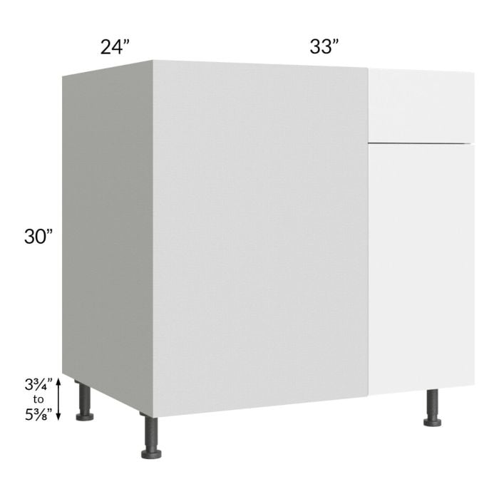 RTA Milan White Gloss 39" - 42" Blind Base Corner Cabinet-Right-Hinged Door on Left