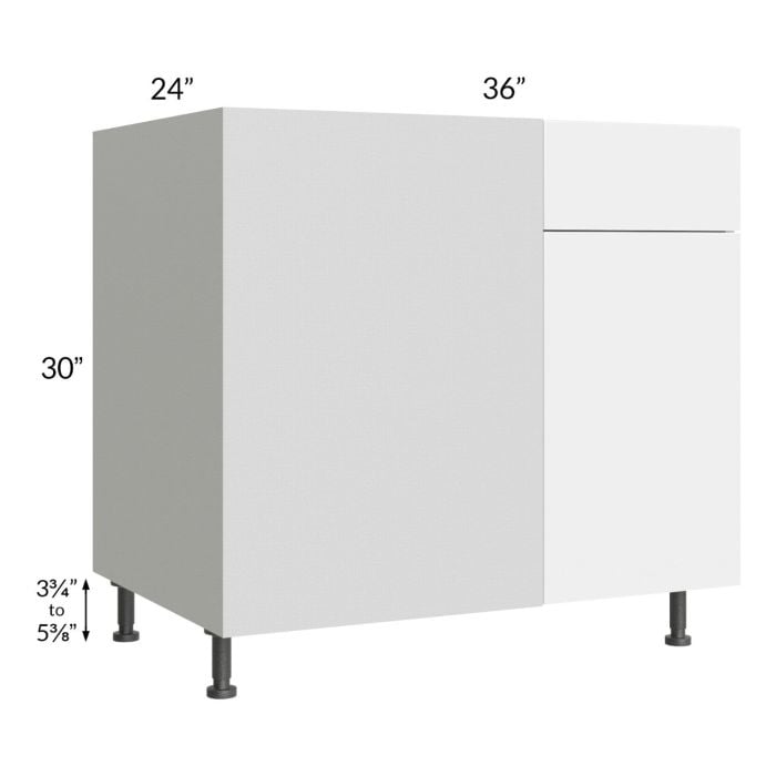 RTA Milan White Gloss 42" - 45" Blind Base Corner Cabinet-Right-Hinged Door on Left with Soft Close Blind Pull-Out Shelves