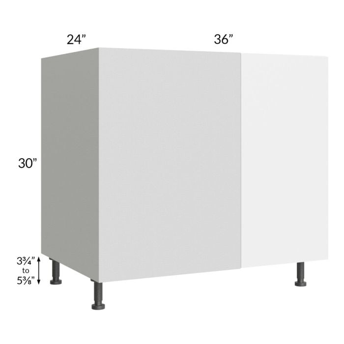 RTA Milan White Gloss 42" - 45" Full Height Door Blind Base Corner Cabinet-Left-Hinged Door on Right with 2 Finished Sides