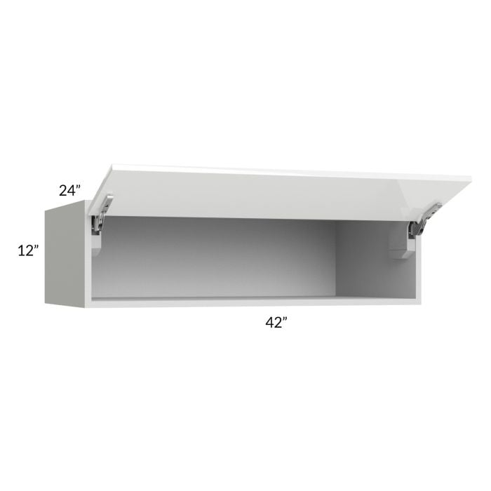 RTA Milan White Gloss 42" x 12" x 24" Lift-Up Door Wall Cabinet with 1 Finished Side