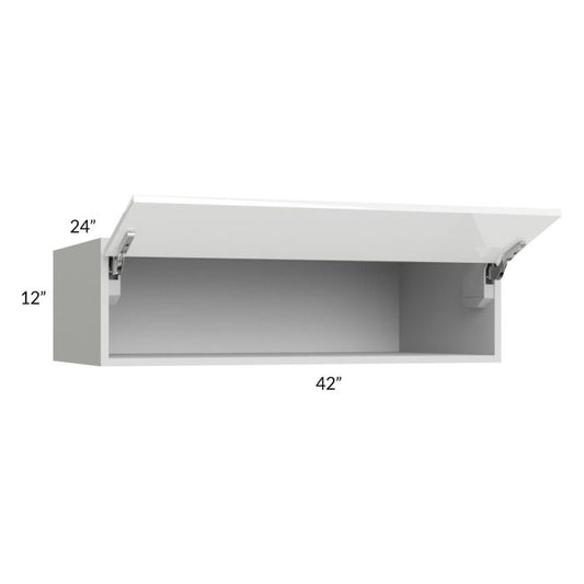 RTA Milan White Gloss 42" x 12" x 24" Lift-Up Door Wall Cabinet with 1 Finished Side