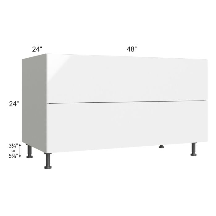 RTA Milan White Gloss 48" 2-Drawer Range Top Base Cabinet with 2 Heat Shields