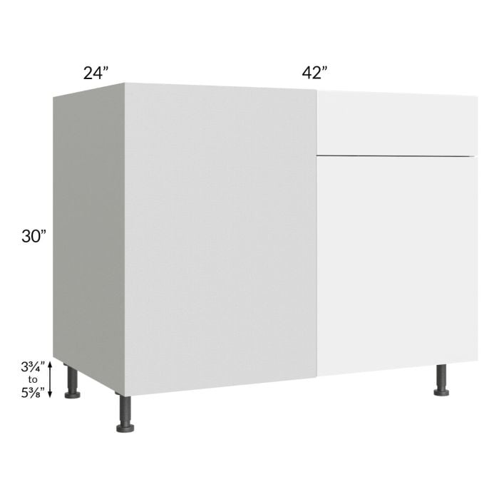 RTA Milan White Gloss 48" - 51" Blind Base Corner Cabinet-Left-Hinged Door on Right with 1 Finished Side