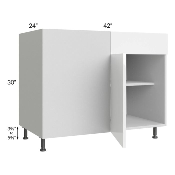 RTA Milan White Gloss 48" - 51" Blind Base Corner Cabinet-Left-Hinged Door on Right with 1 Finished Side and Soft Close Blind Pull-Out Shelves