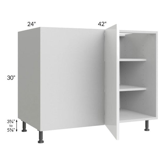 RTA Milan White Gloss 48" - 51" Full Height Door Blind Base Corner Cabinet-Left-Hinged Door on Right with 1 Finished Side and Soft Close Blind Pull-Out Shelves