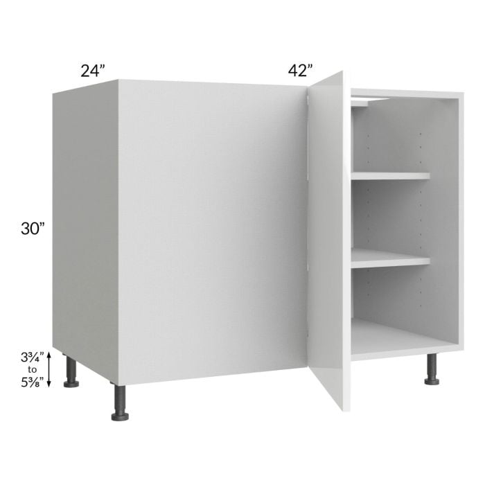 RTA Milan White Gloss 48" - 51" Full Height Door Blind Base Corner Cabinet-Left-Hinged Door on Right with Soft Close Blind Pull-Out Shelves