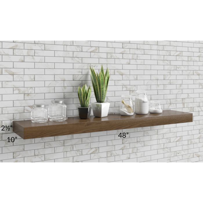 RTA Milan White Gloss 48" Floating Walnut Shelf