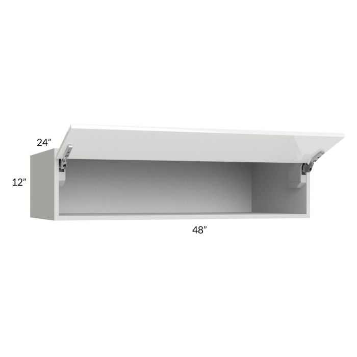 RTA Milan White Gloss 48" x 12" x 24" Lift-Up Door Wall Cabinet with 1 Finished Side