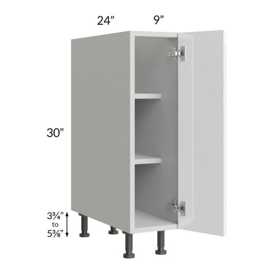 RTA Milan White Gloss 9" Full Height Door Base Cabinet-Left Hinged with 1 Finished Side and Spice Pull-Out