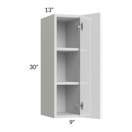 RTA Milan White Gloss 9" x 30" Wall Cabinet-Left Hinged with 2 Finished Sides