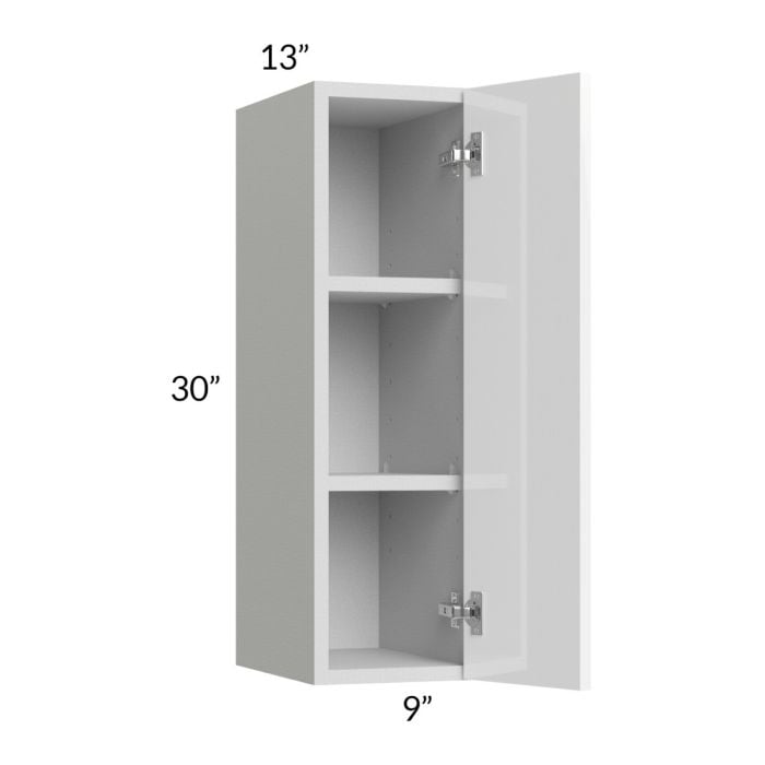 RTA Milan White Gloss 9" x 30" Wall Cabinet-Right Hinged with 1 Finished Side