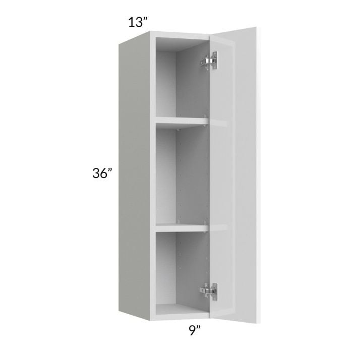 RTA Milan White Gloss 9" x 36" Wall Cabinet-Left Hinged with 1 Finished Side