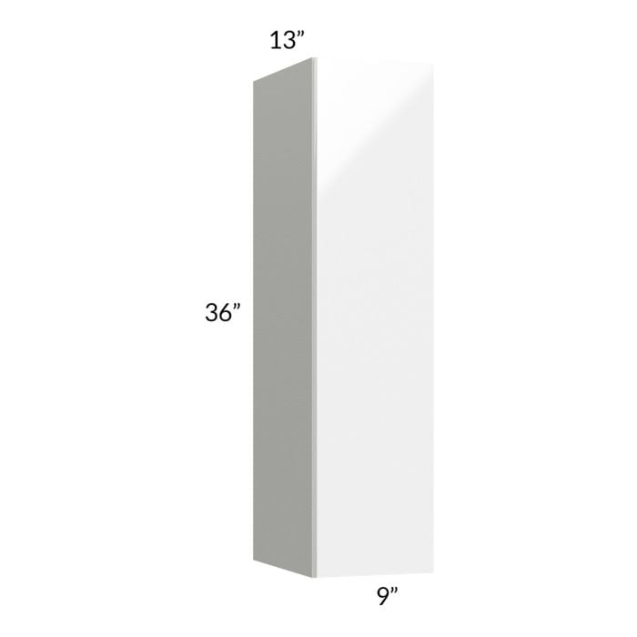 RTA Milan White Gloss 9" x 36" Wall Cabinet-Right Hinged with 1 Finished Side