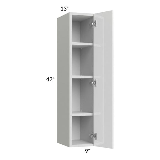 RTA Milan White Gloss 9" x 42" Wall Cabinet-Left Hinged with 2 Finished Sides