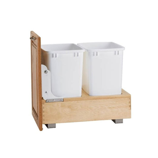 RTA Milan White Gloss Bottom Mount Double Pullout Waste Container - Fits an 18" Wide Base Cabinet