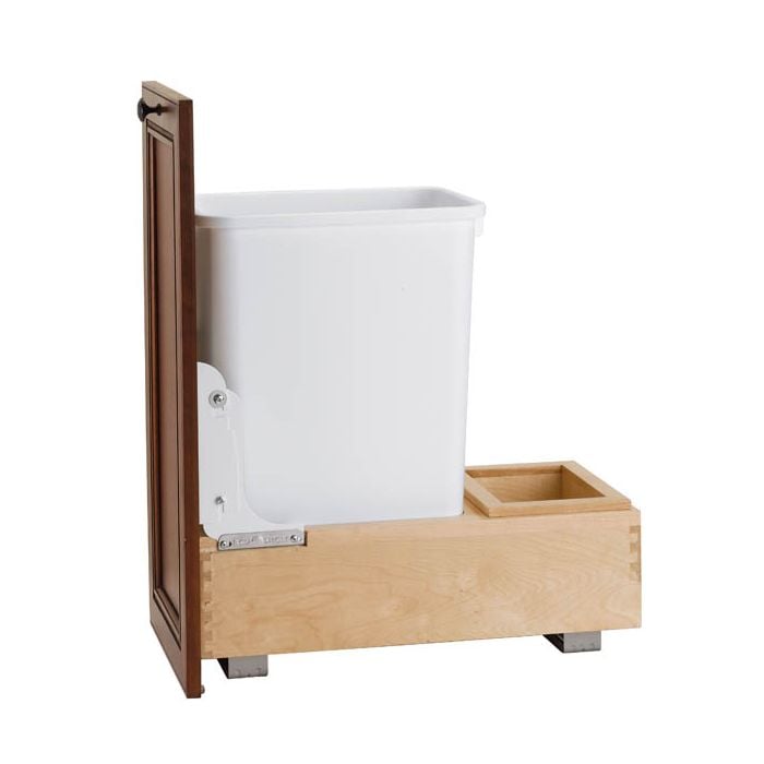 RTA Milan White Gloss Bottom Mount Single Pullout Waste Container - Fits an 15" Wide Base Cabinet