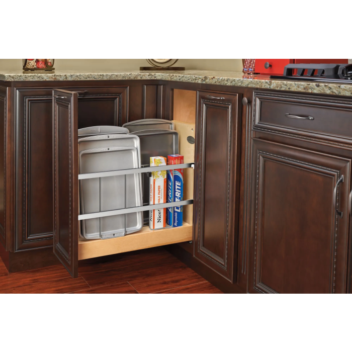 RTA Milan White Gloss Tray Divider/Foil Wrap Holder with Blumotion Soft-Close - Fits a 12" Wide Base Cabinet