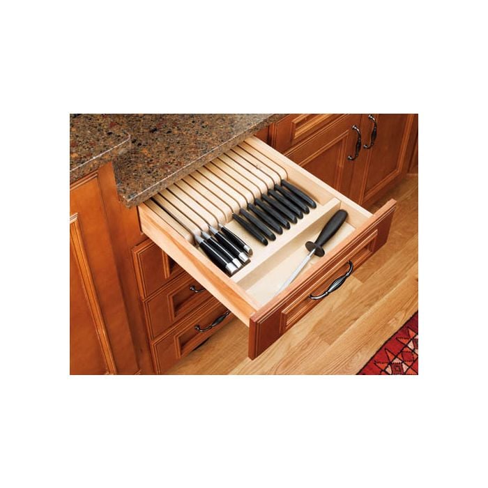 RTA Milan White Gloss Trimmable Knife Block - Fits Any Size Drawer
