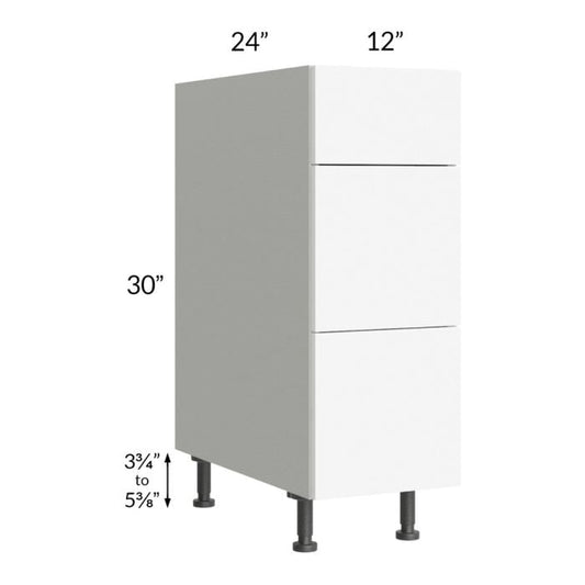 RTA Milan White Matte 12" 3-Drawer Base Cabinet with 1 Finished Side
