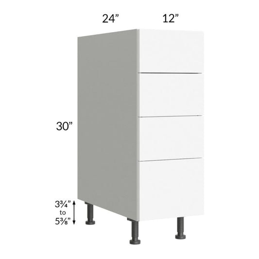 RTA Milan White Matte 12" 4-Drawer Base Cabinet