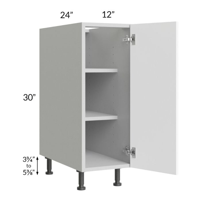 RTA Milan White Matte 12" Full Height Door Base Cabinet-Left Hinged with 1 Finished Side and Spice Pull-Out