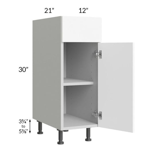 RTA Milan White Matte 12" Vanity Base Cabinet-Right Hinged with 1 Finished Side