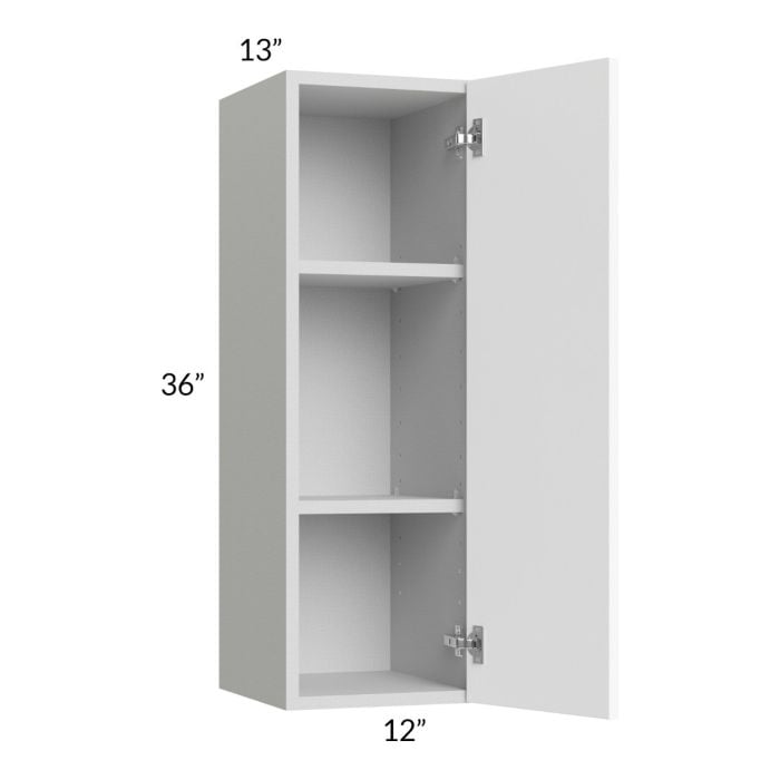 RTA Milan White Matte 12" x 36" Wall Cabinet-Left Hinged with 1 Finished Side