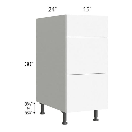 RTA Milan White Matte 15" 3-Drawer Base Cabinet with 1 Finished Side