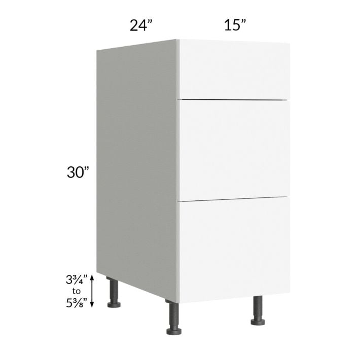 RTA Milan White Matte 15" 3-Drawer Base Cabinet