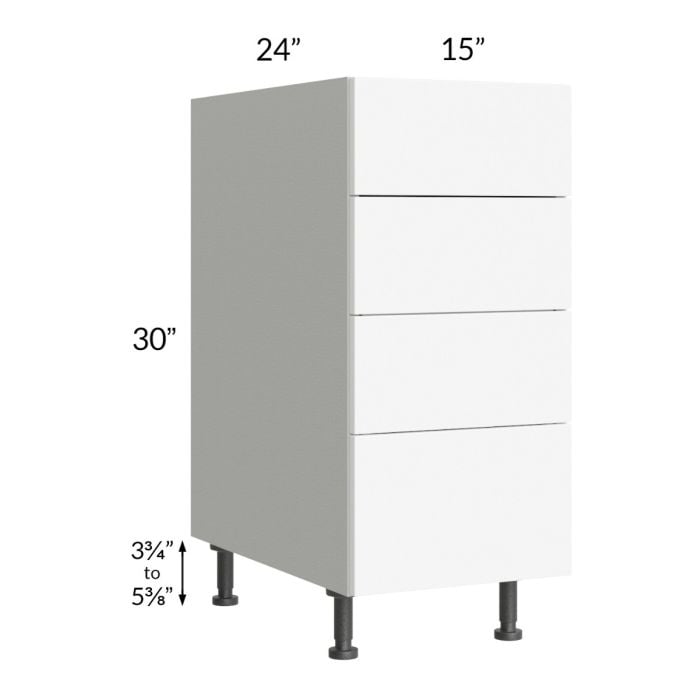 RTA Milan White Matte 15" 4-Drawer Base Cabinet with 2 Finished Sides