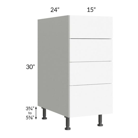 RTA Milan White Matte 15" 4-Drawer Base Cabinet with 2 Finished Sides