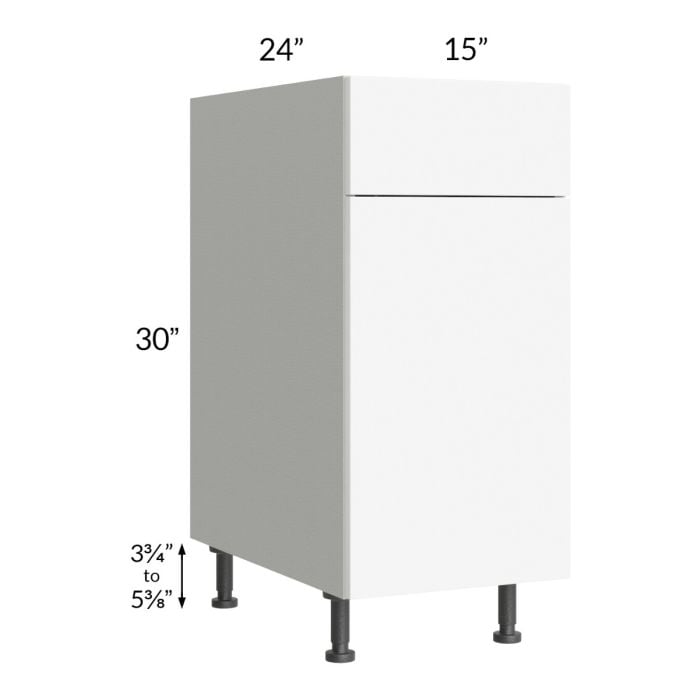 RTA Milan White Matte 15" Base Cabinet-Left Hinged with Trash Can Pullout