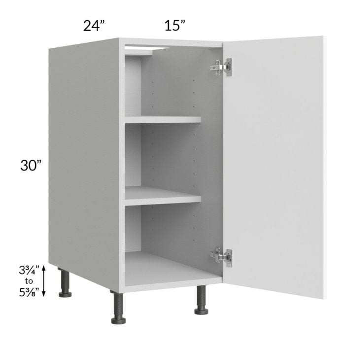 RTA Milan White Matte 15" Full Height Door Base Cabinet-Right Hinged with 2 Finished Sides and 1 Roll Out Tray
