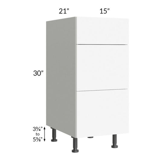 RTA Milan White Matte 15" Vanity 3-Drawer Base Cabinet with 2 Finished Sides