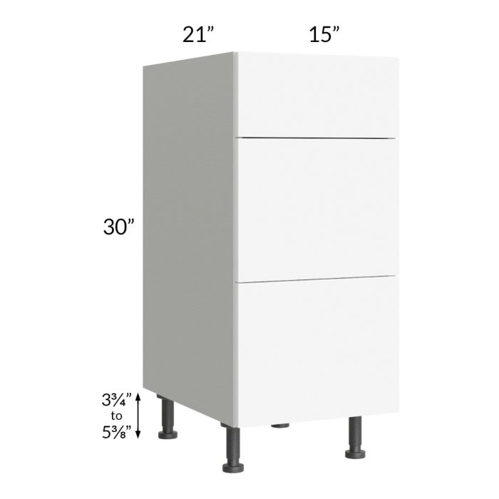 RTA Milan White Matte 15" Vanity 3-Drawer Base Cabinet