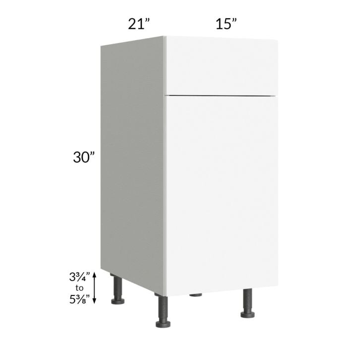 RTA Milan White Matte 15" Vanity Base Cabinet-Left Hinged with 1 Finished Side