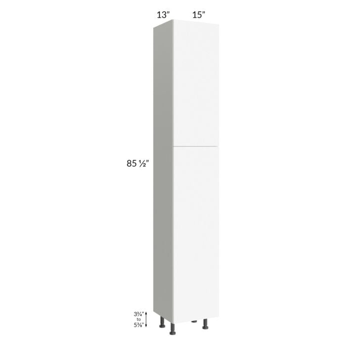 RTA Milan White Matte 15" x 13" x 90" Pantry Cabinet (13" depth)-Left Hinged with 1 Finished Side