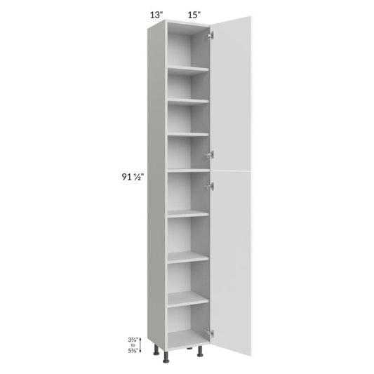 RTA Milan White Matte 15" x 13" x 96" Pantry Cabinet (13" depth)-Left Hinged with 2 Finished Sides