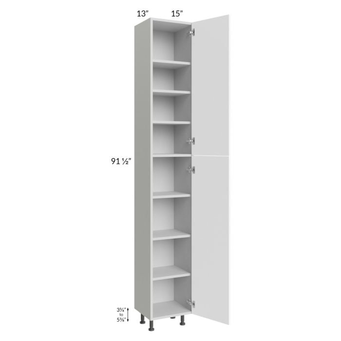 RTA Milan White Matte 15" x 13" x 96" Pantry Cabinet (13" depth)-Right Hinged with 2 Finished Sides