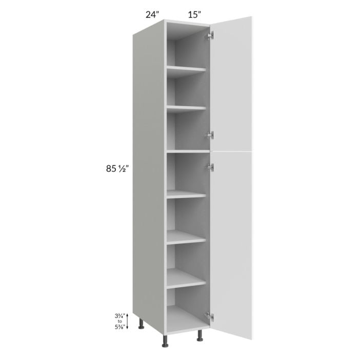 RTA Milan White Matte 15" x 24" x 90" Pantry Cabinet (24" depth)-Right Hinged with 1 Finished Side