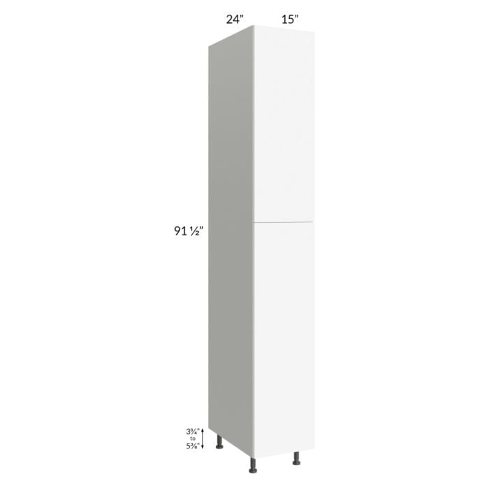 RTA Milan White Matte 15" x 24" x 96" Pantry Cabinet (24" depth)-Left Hinged with 2 Finished Sides and 1 Roll Out Tray