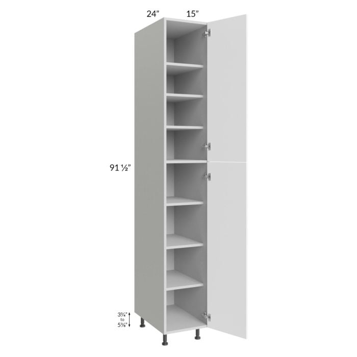 RTA Milan White Matte 15" x 24" x 96" Pantry Cabinet (24" depth)-Left Hinged with 2 Roll Out Trays