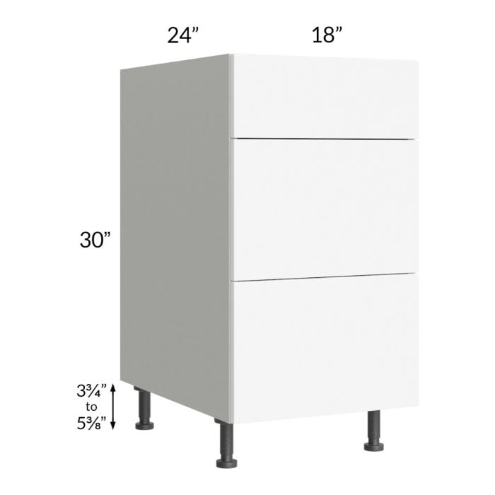 RTA Milan White Matte 18" 3-Drawer Base Cabinet