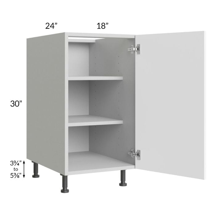 RTA Milan White Matte 18" Full Height Door Base Cabinet-Left Hinged with 1 Finished Side and 1 Roll Out Tray