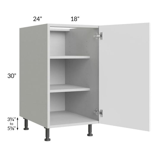 RTA Milan White Matte 18" Full Height Door Base Cabinet-Left Hinged with 1 Finished Side and 1 Roll Out Tray