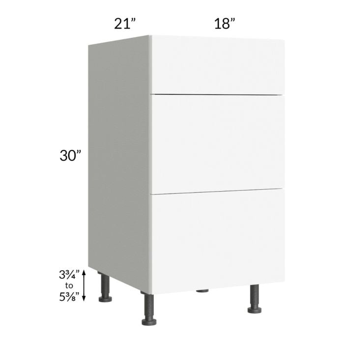 RTA Milan White Matte 18" Vanity 3-Drawer Base Cabinet